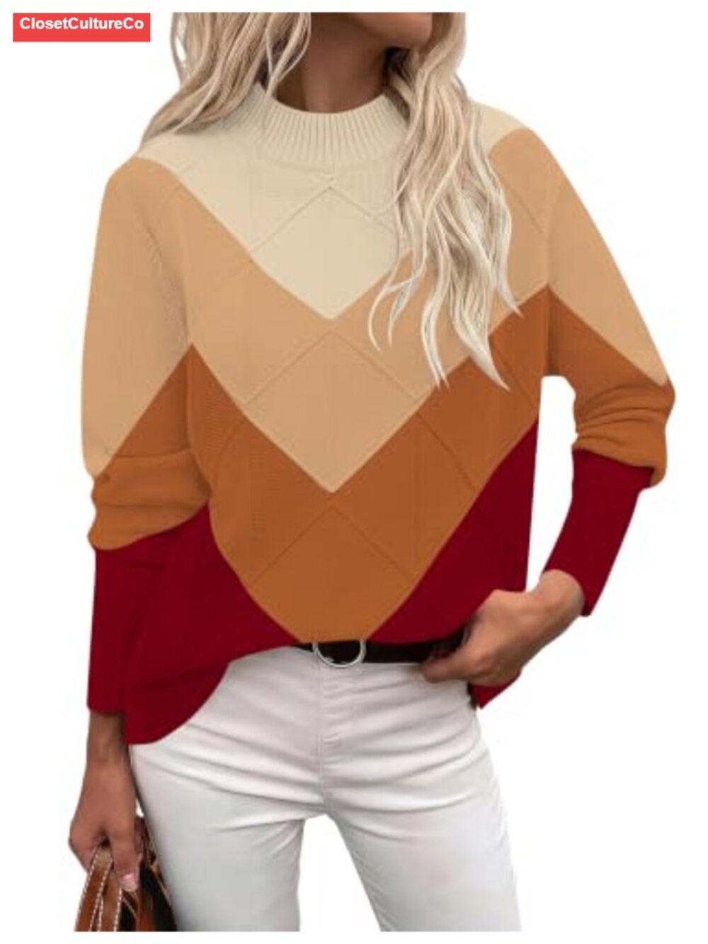 Mock Neck Sweater Long Sleeve Cable Knit Pullover Fall Winter Tops